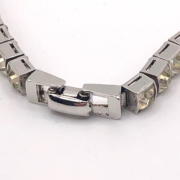 Dorsons 1950s Sterling Silver Princess Cut Clear Crystal Rhinestone Choke - Picture 6 of 13